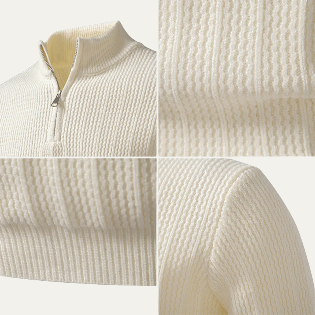 Men's Half Zip Knitted Sweater Ribbed Pullover