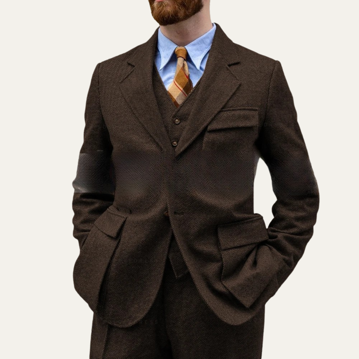 Men's 3 Piece Tweed Suit Herringbone Blazer