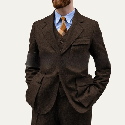 Men's 3 Piece Tweed Suit Herringbone Blazer