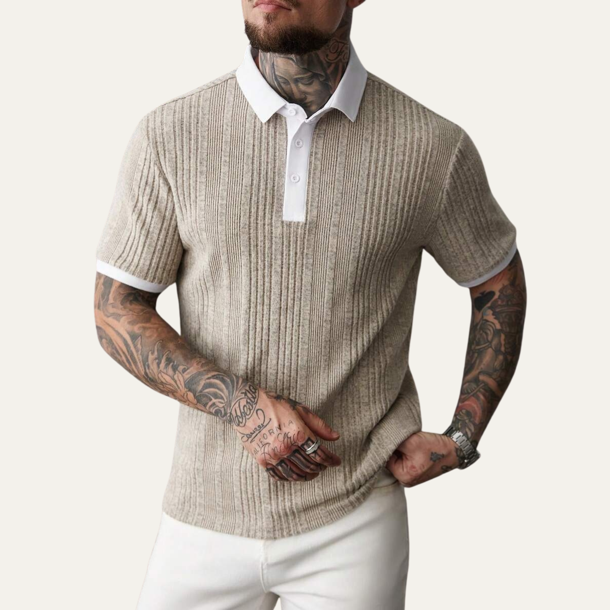 Men's Ribbed Knit Polo Shirt