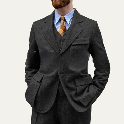 Men's 3 Piece Tweed Suit Herringbone Blazer