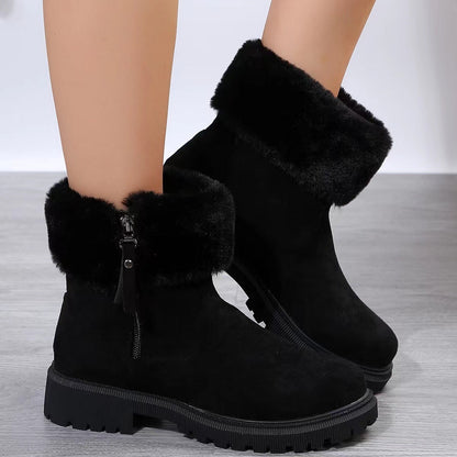 Women's Ankle Boots Waterproof Leather Black - Fashinoza