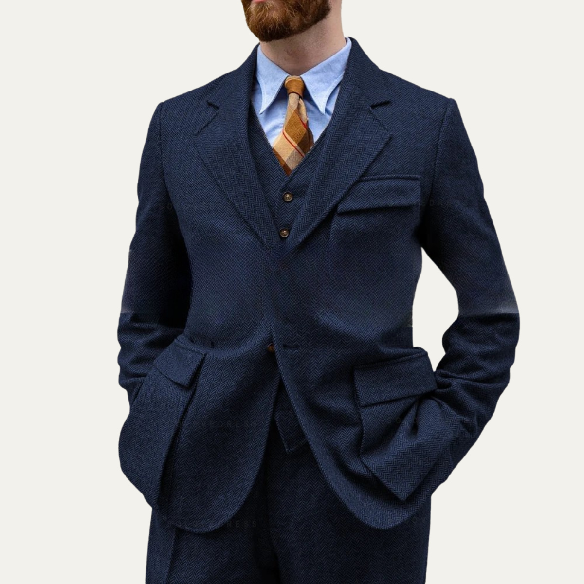 Men's 3 Piece Tweed Suit Herringbone Blazer