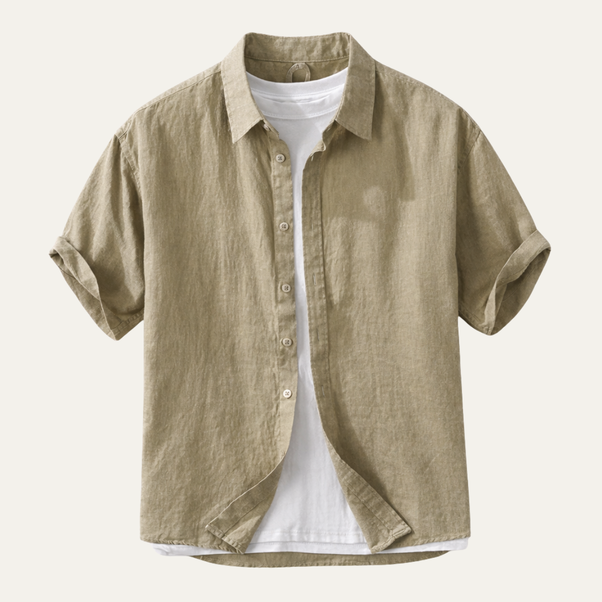 Men's Linen Slim Fit Shirt Lightweight Beige - Fashinoza