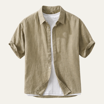 Men's Linen Slim Fit Shirt Lightweight Beige - Fashinoza