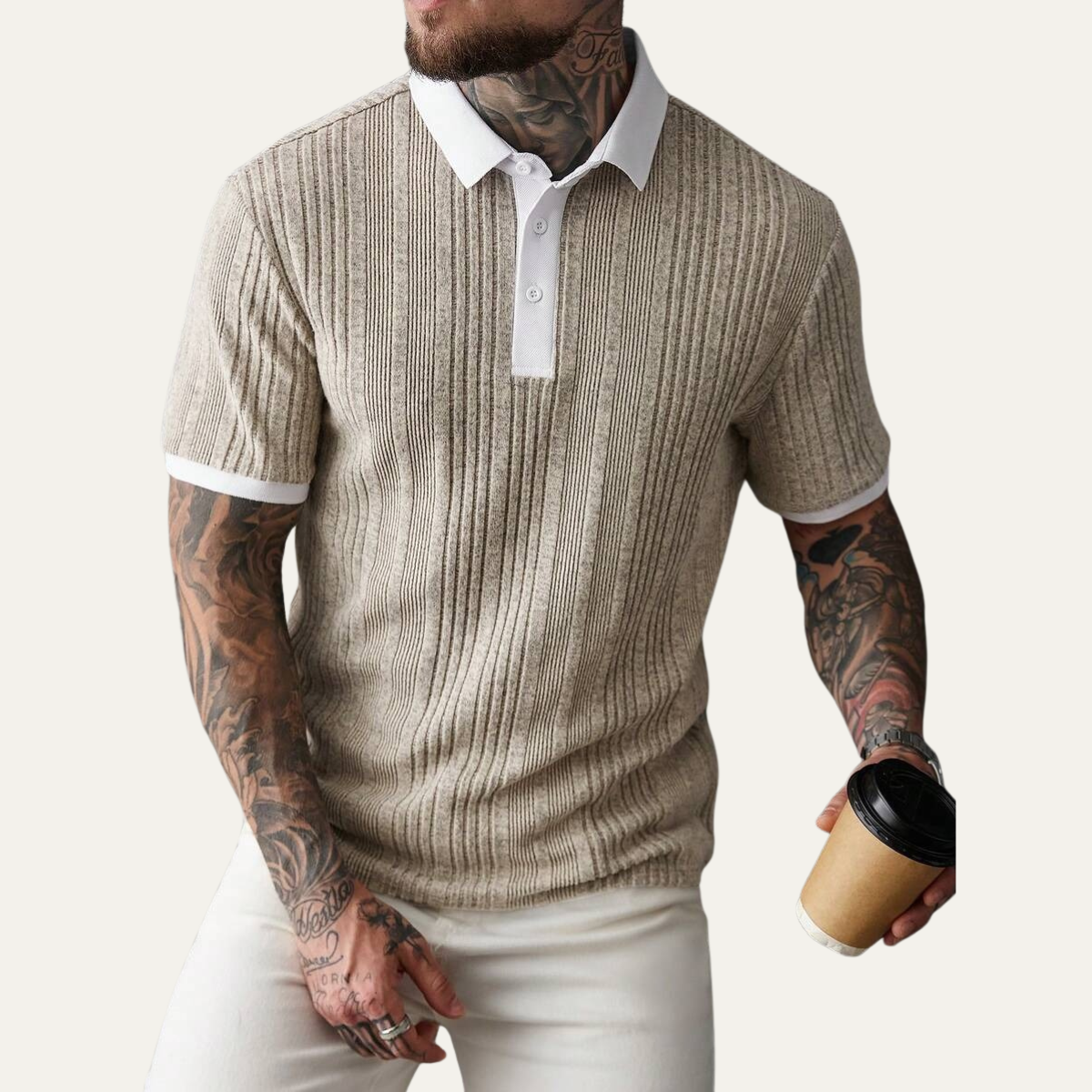 Men's Ribbed Knit Polo Shirt