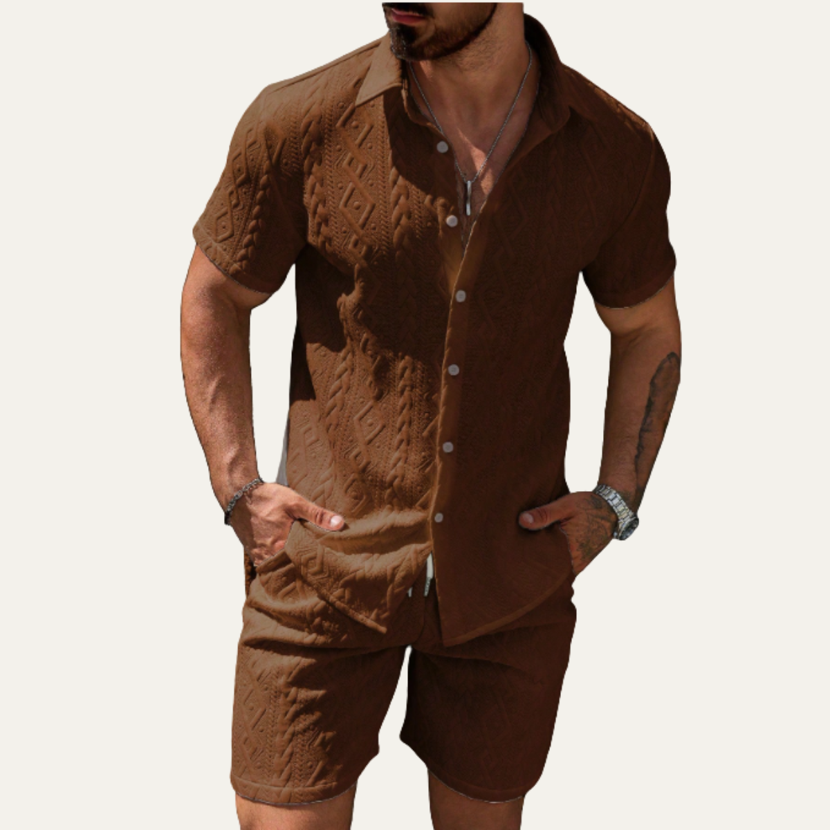 Men's Knitted Summer Set Shirt And Shorts