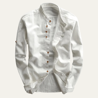 Men's Linen Cotton Shirt Japanese Style Stand Collar - Fashinoza