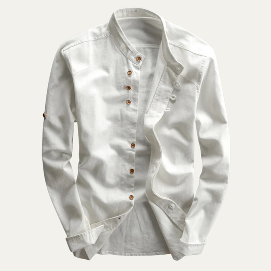 Men's Linen Cotton Shirt Japanese Style Stand Collar - Fashinoza