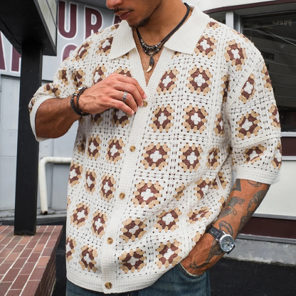 Men's Knitted Mesh Cardigan Shirt