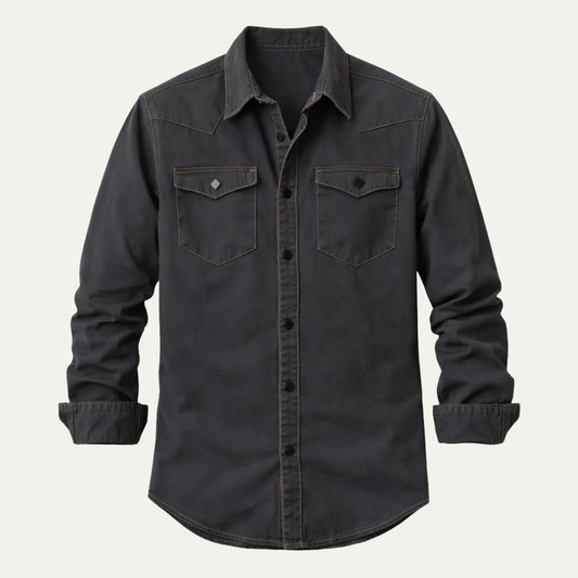Men's Vintage Denim Shirt Dark Grey - Fashinoza