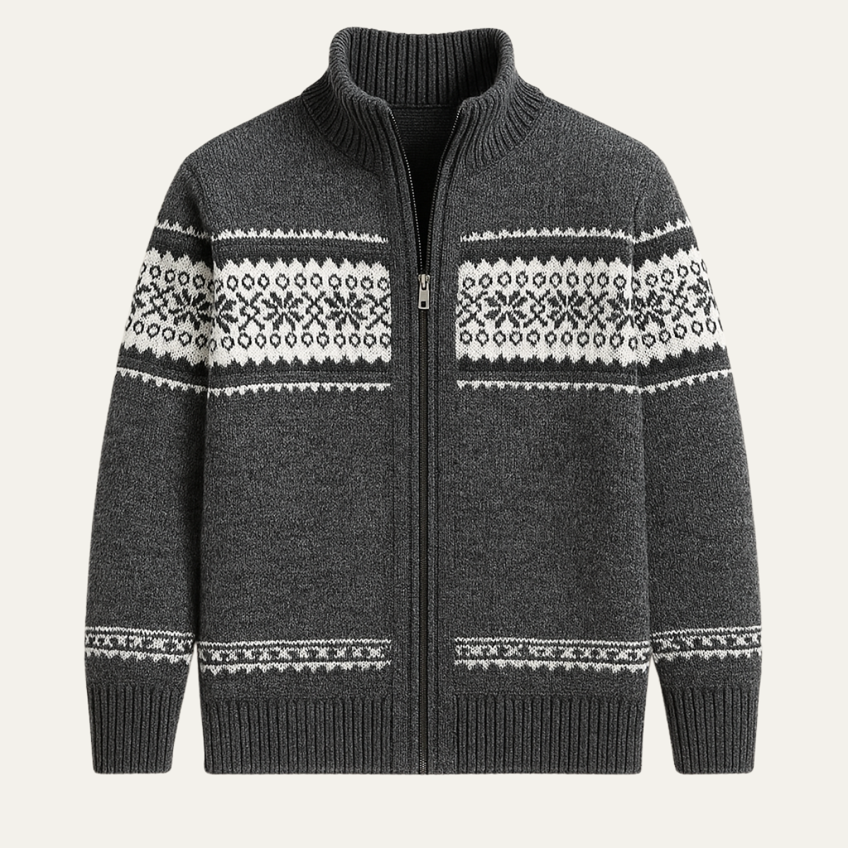 Men's Winter Knit Cardigan Nordic Pattern Zip Up - Fashinoza