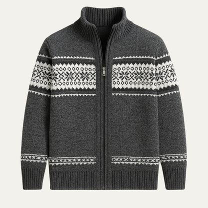 Men's Winter Knit Cardigan Nordic Pattern Zip Up - Fashinoza