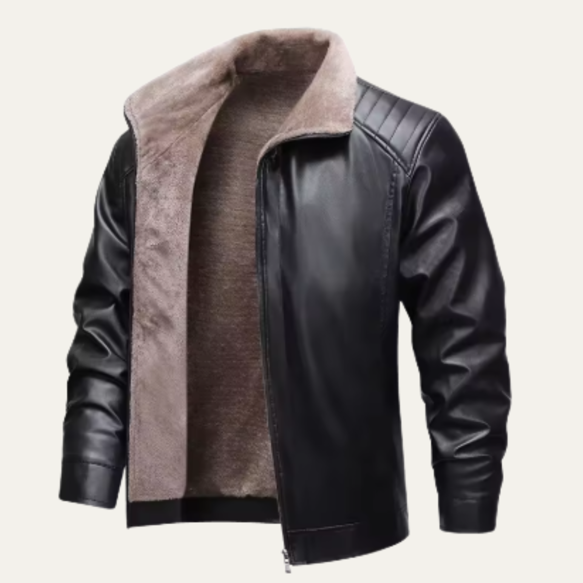 Men's Leather Biker Jacket Fleece Lined Retro Style