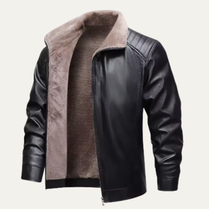 Men's Leather Biker Jacket Fleece Lined Retro Style