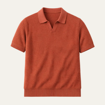 Men's Knitted Polo Shirt V Neck Breathable - Fashinoza