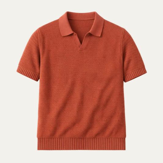Men's Knitted Polo Shirt V Neck Breathable - Fashinoza