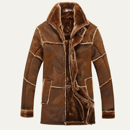 Men's Shearling Suede Leather Coat Winter Warm Jacket