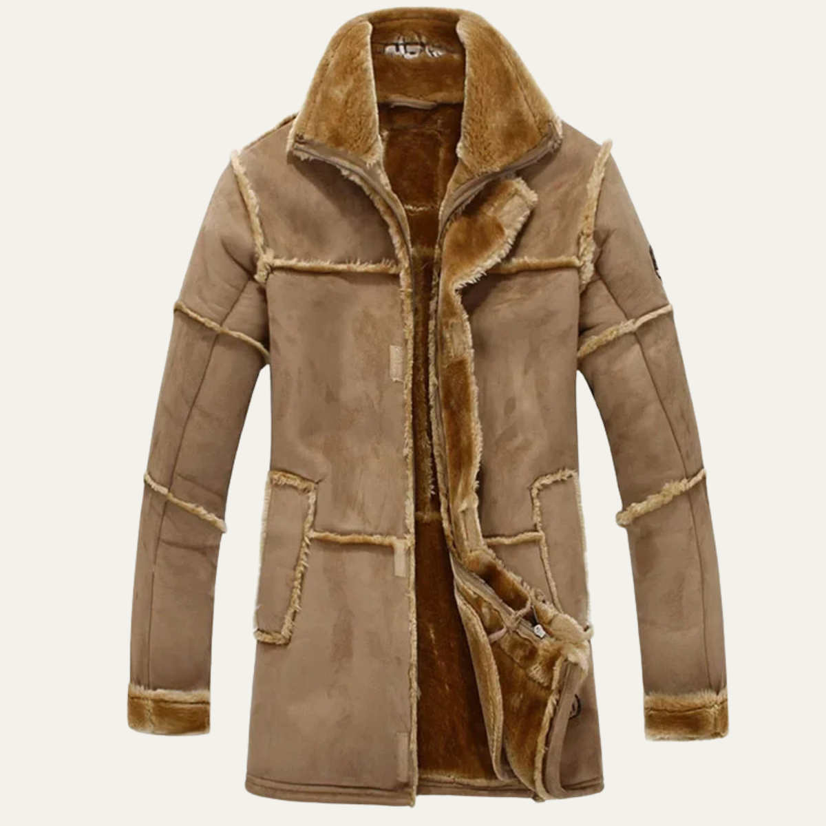 Men's Shearling Suede Leather Coat Winter Warm Jacket - Fashinoza