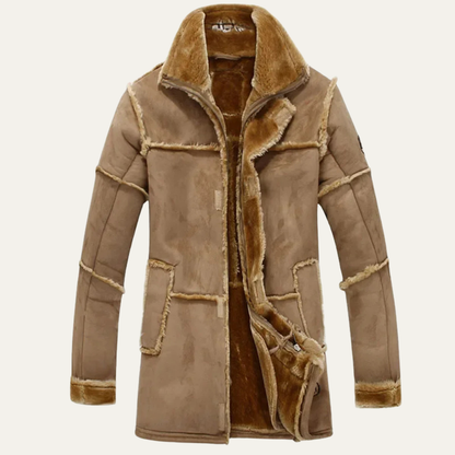 Men's Shearling Suede Leather Coat Winter Warm Jacket - Fashinoza