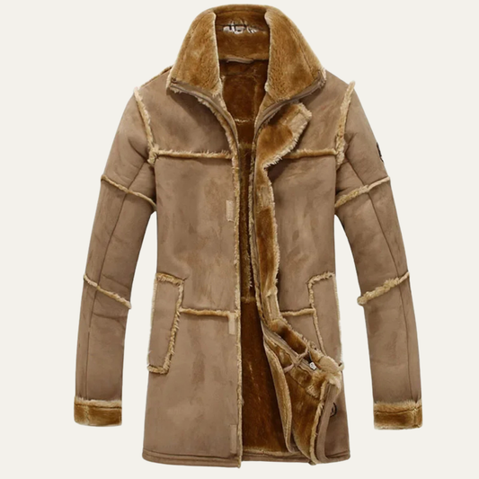 Men's Shearling Suede Leather Coat Winter Warm Jacket - Fashinoza