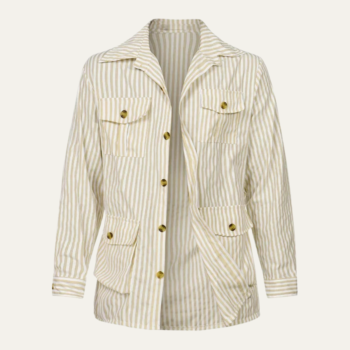 Men's Linen Striped Shirt Lightweight Beige - Fashinoza