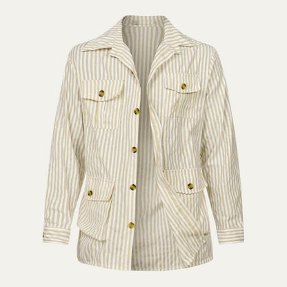 Men's Linen Striped Shirt Lightweight Beige - Fashinoza