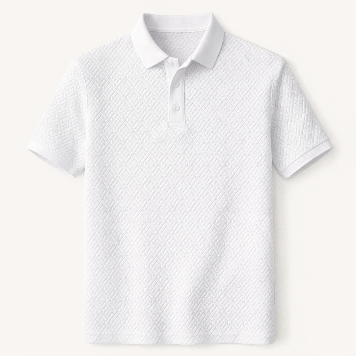 Men's White Textured Polo Shirt - Fashinoza