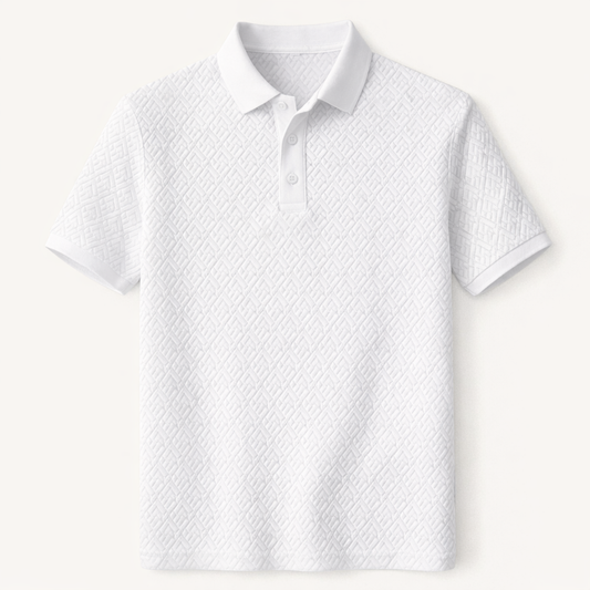 Men's White Textured Polo Shirt - Fashinoza