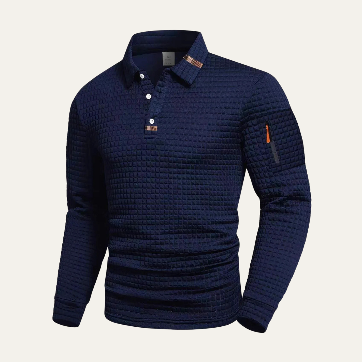 Men's Textured Sweater Zip Pocket Casual Beige