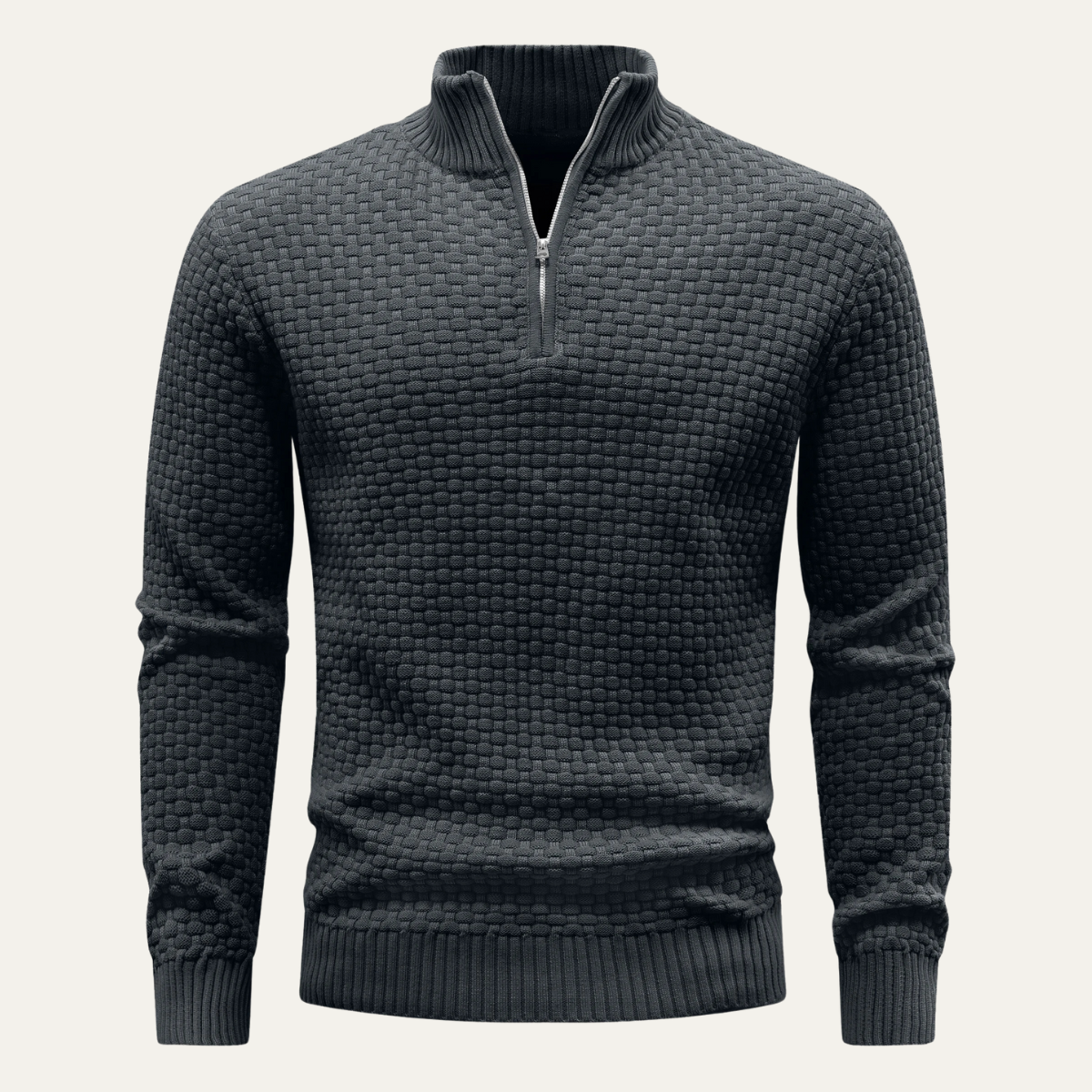 Men's Knitted Sweater Warm Half Zip Winter Beige - Fashinoza