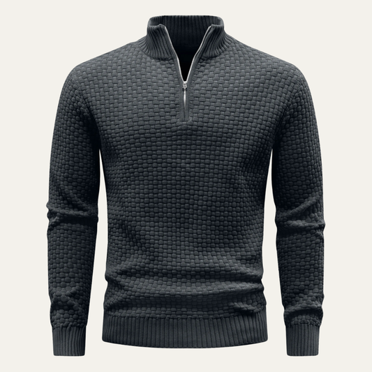 Men's Knitted Sweater Warm Half Zip Winter Beige - Fashinoza