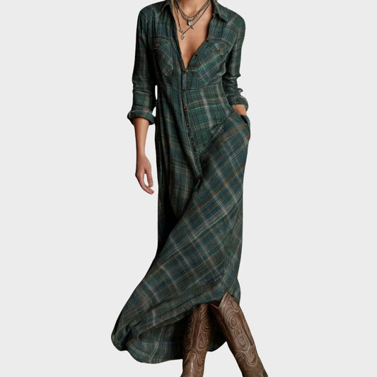 Women's Plaid Collar Dress - Fashinoza