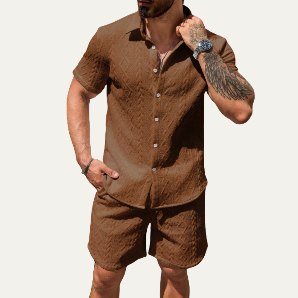 Men's Knitted Summer Set Shirt And Shorts