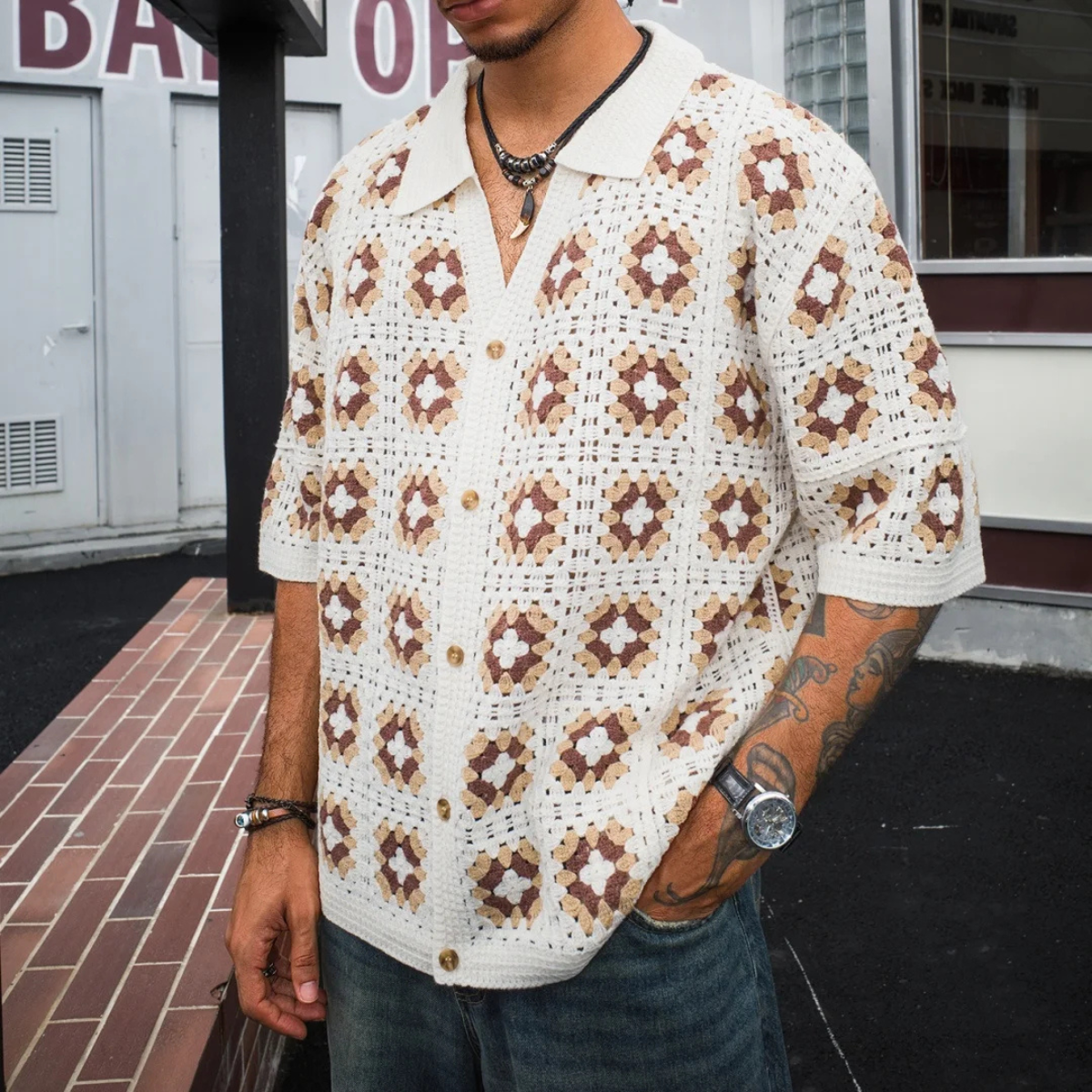 Men's Knitted Mesh Cardigan Shirt