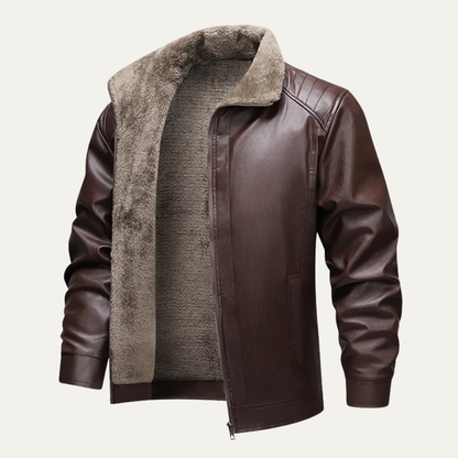 Men's Leather Biker Jacket Fleece Lined Retro Style