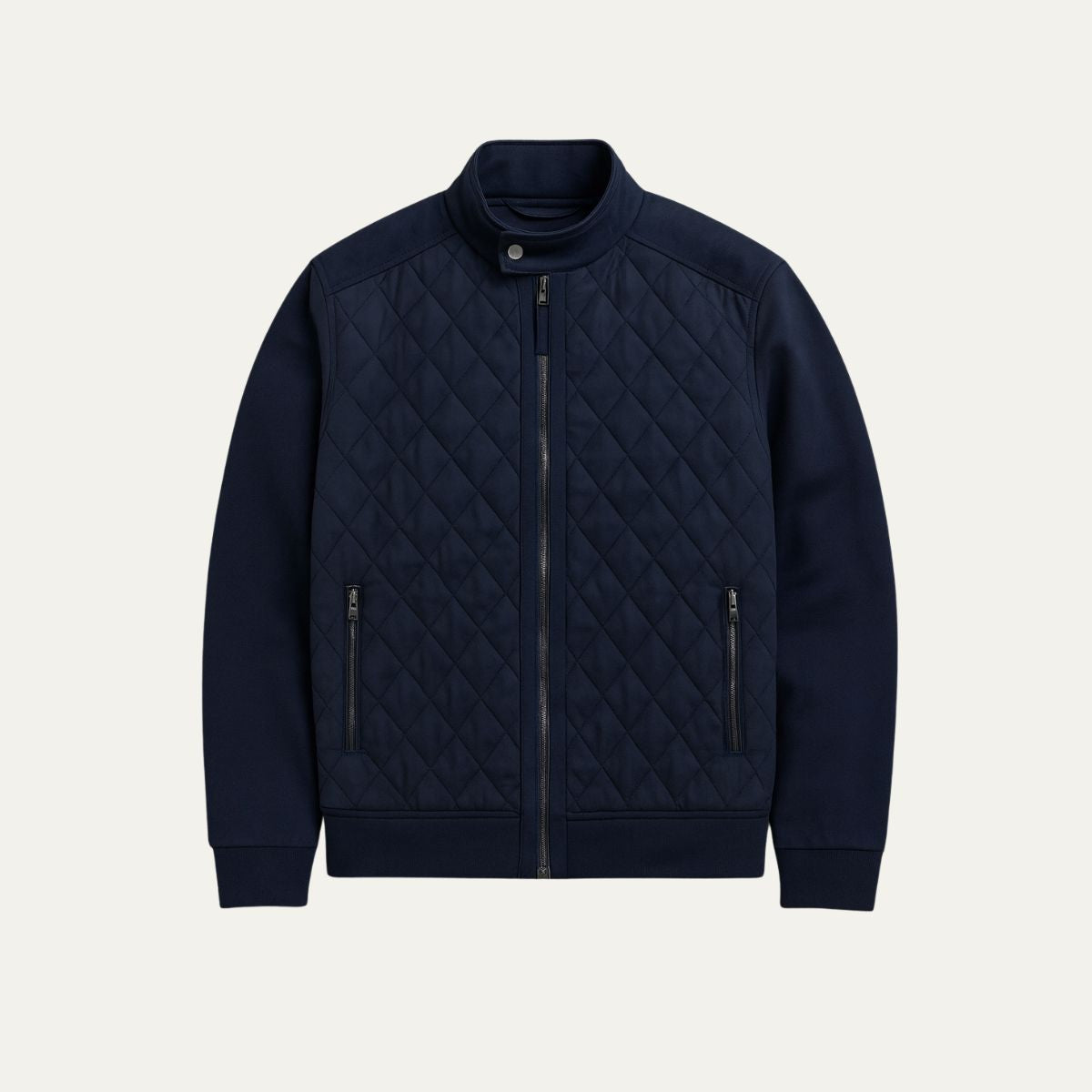 Men's Navy Blue Quilted Jacket Diamond Quilted Coat - Fashinoza