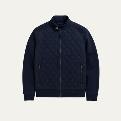 Men's Navy Blue Quilted Jacket Diamond Quilted Coat - Fashinoza