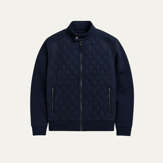 Men's Navy Blue Quilted Jacket Diamond Quilted Coat - Fashinoza