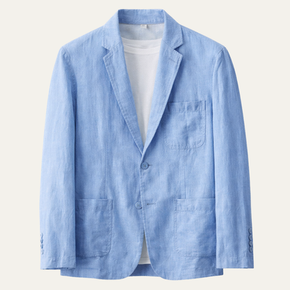 Men's Linen Blazer Lightweight Single Breasted Beige - Fashinoza