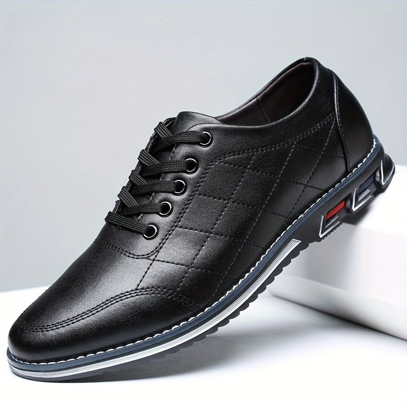 Men's Quilted Lace-Up Shoes Leather Comfortable Brown