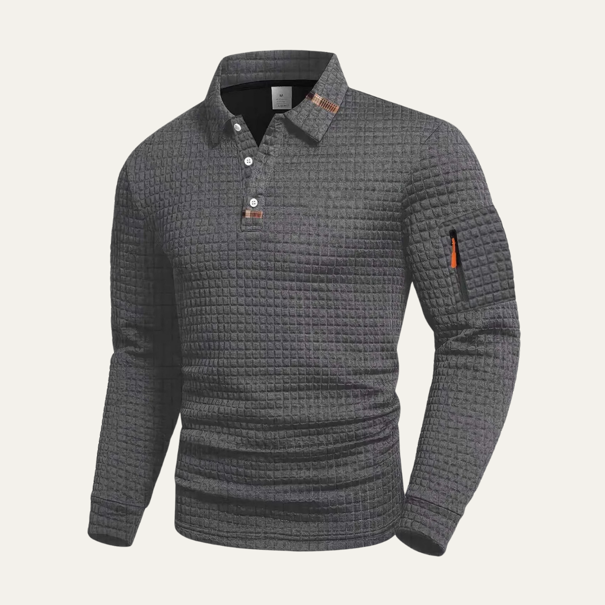 Men's Textured Sweater Zip Pocket Casual Beige