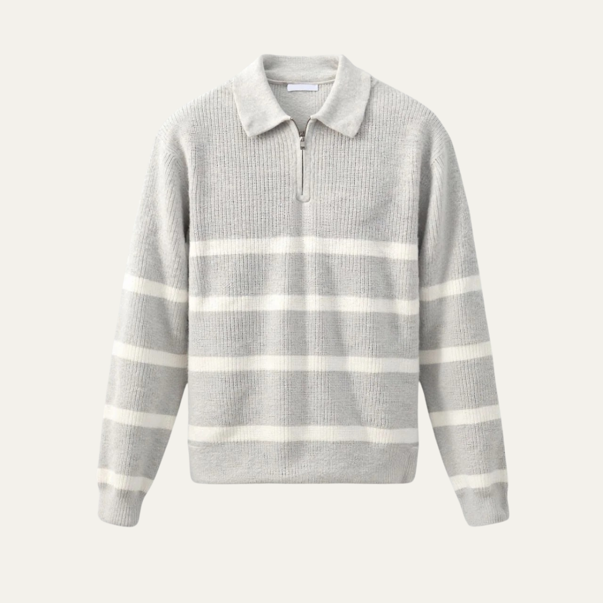 Men's Striped Knit Sweater Half Zip Wool Blend - Fashinoza