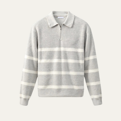 Men's Striped Knit Sweater Half Zip Wool Blend - Fashinoza