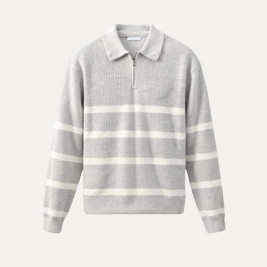 Men's Striped Knit Sweater Half Zip Wool Blend - Fashinoza
