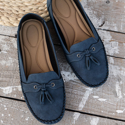Women's Slip-On Loafers Leather Detail Brown
