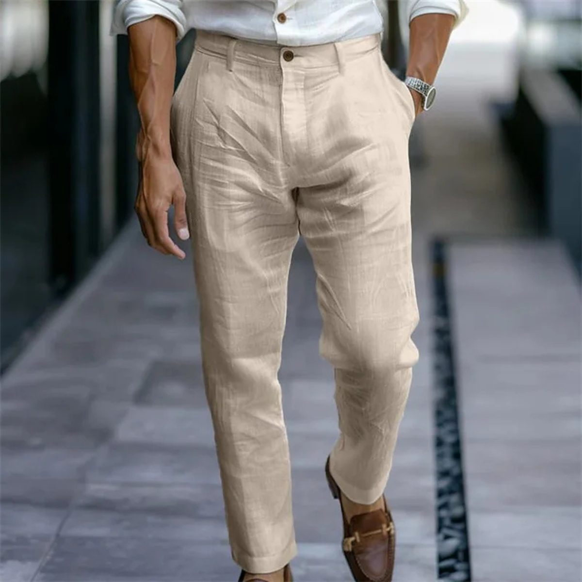Men's Slim Fit Linen Dress Pants Silver