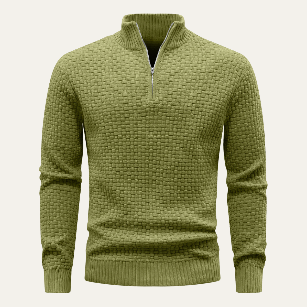 Men's Winter Knitted Sweater Half Zip Warm Beige