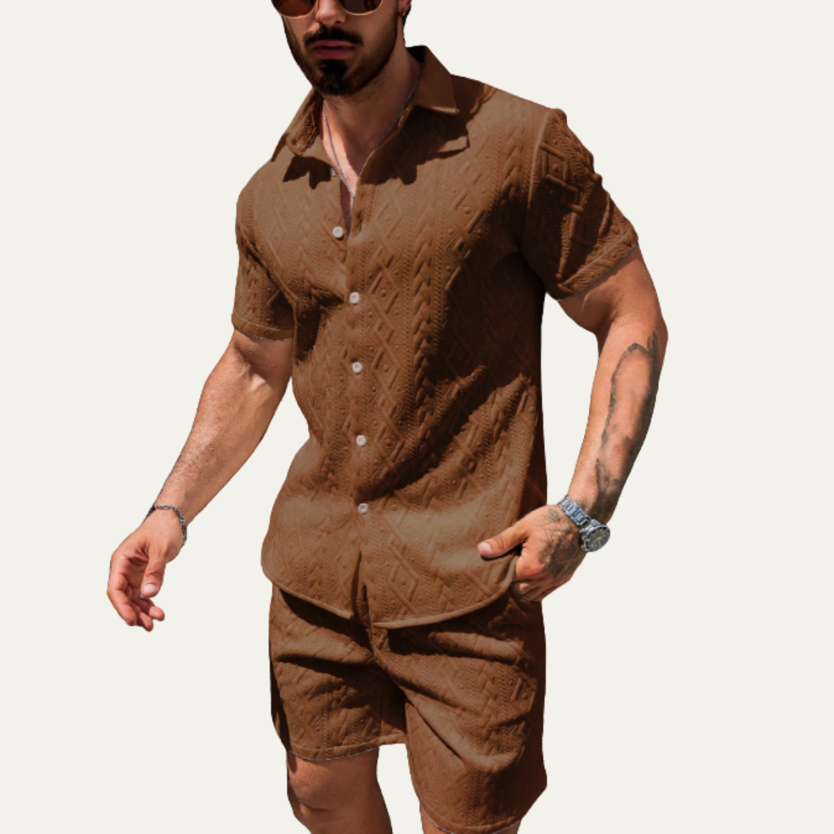 Men's Knitted Summer Set Shirt And Shorts