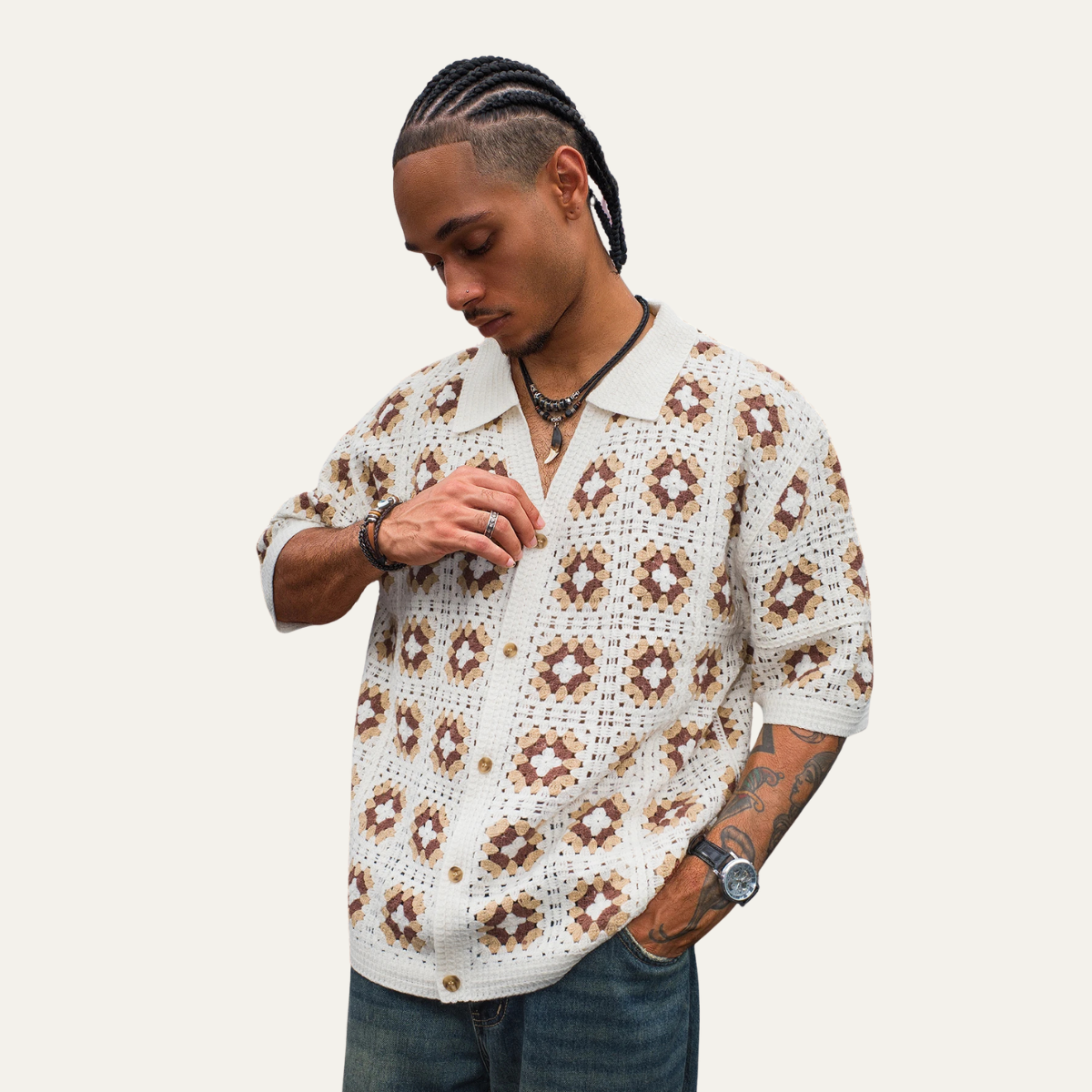 Men's Knitted Mesh Cardigan Shirt